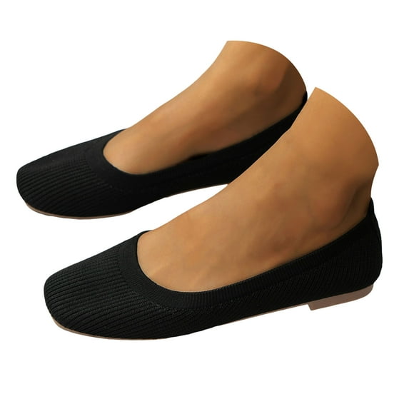 Mepaouo Womens Slip on Work Shoes Square Closed Toe Ballet Dress Shoes Washable Ladies Casual Flats