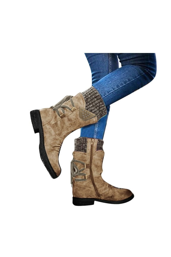 Womens Snow Boots Waterproof Wide Mid Calf Boot Chunky Heel Riding Winter Work Booties