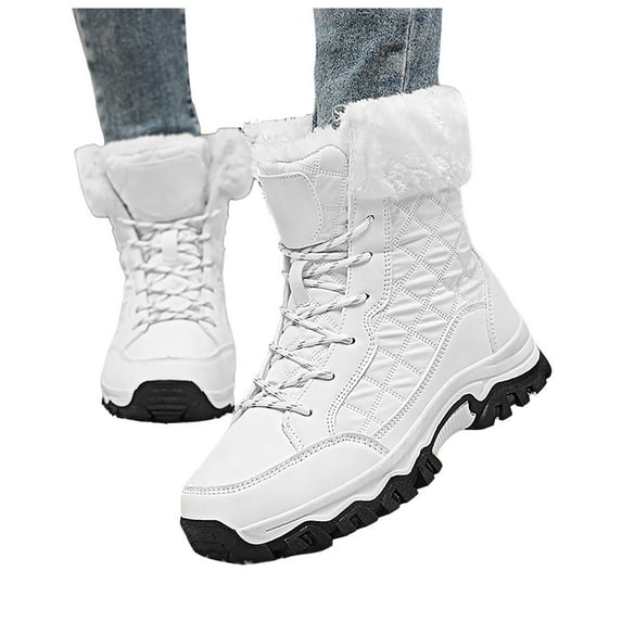 Mepaouo Womens Snow Boots Winter Fleece Mid Calf Booties Comfortable Anti Slip Ankle Boots(White,8.5)