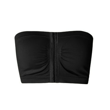 Mepaouo Womens Strapless Bra Non-Slip Padded Bandeau Front Closure Seamless Tube Top Bralette(Black,3XL)