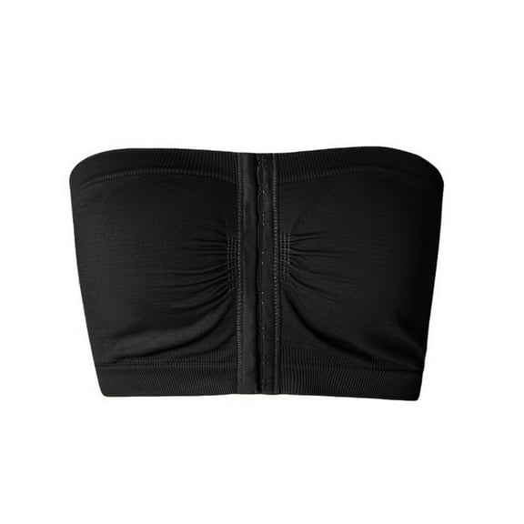 Mepaouo Womens Strapless Bra Non-Slip Padded Bandeau Front Closure Seamless Tube Top Bralette(Black,XL)