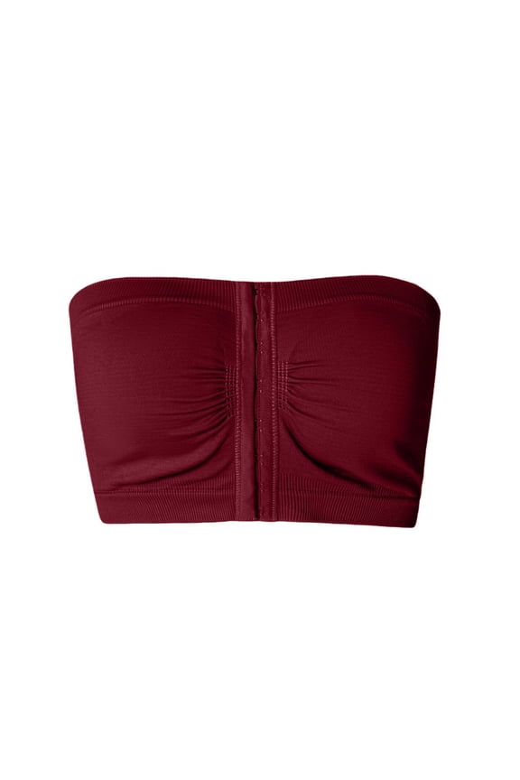 Womens Strapless Bra Non-Slip Padded Bandeau Front Closure Seamless Tube Top Bralette(Red,XL)