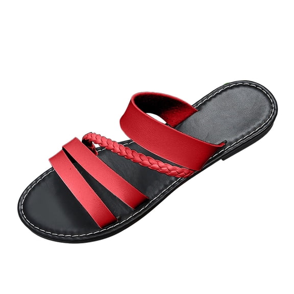 Mepaouo Womens Strappy Slide Sandals Open Toe Summer Beach Slippers Leather Walking Slip on Shoes