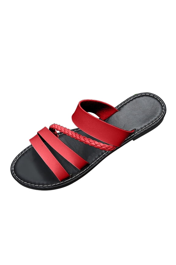 Womens Strappy Slide Sandals Open Toe Summer Beach Slippers Leather Walking Slip on Shoes