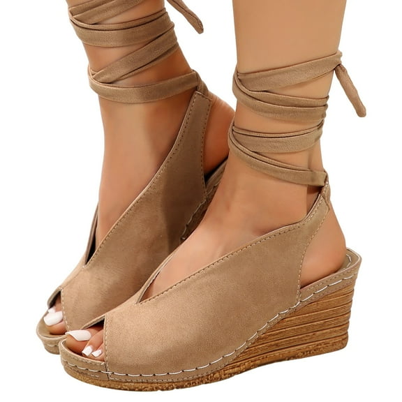 Mepaouo Womens Strappy Wedge Sandals Suede Peep Toe Slingback Platform Summer Beach Walking Dress Shoes