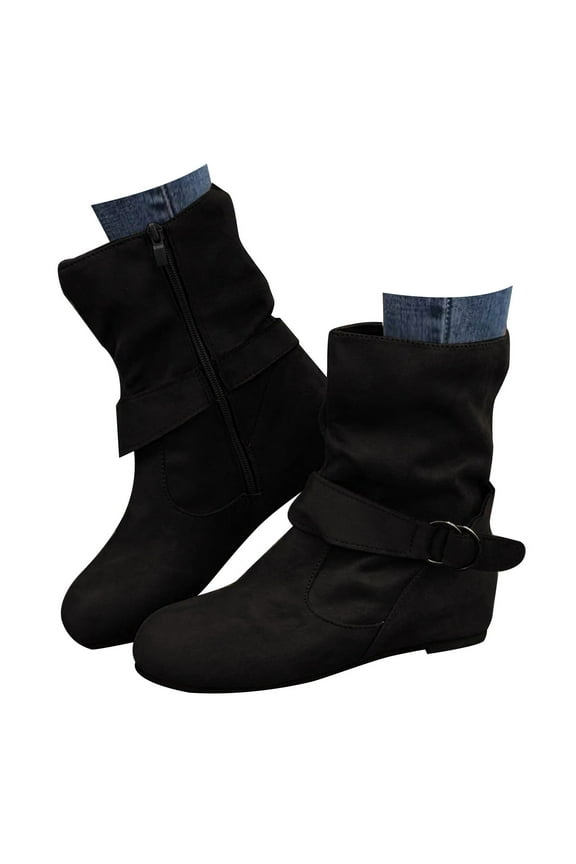 Slouch Ankle Boots for Women Round Toe Winter Warm Walking Dress Work Booties(Black,8)