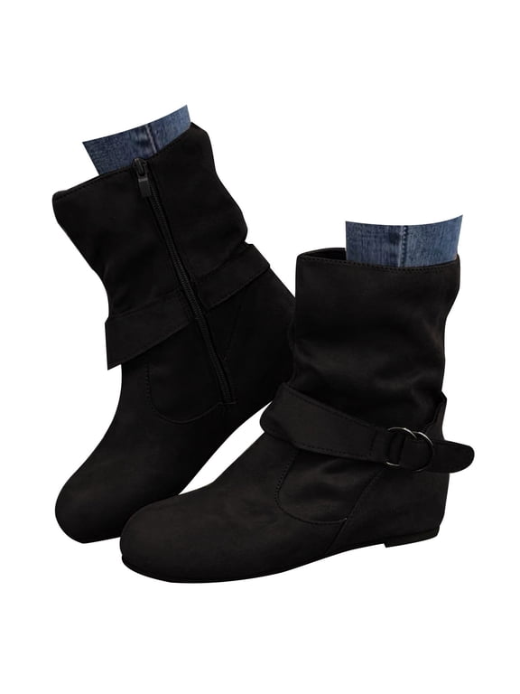 Slouch Ankle Boots for Women Round Toe Winter Warm Walking Dress Work Booties(Black,8)