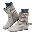 thumbnail image 1 of Mepaouo Women's Slouch Mid Calf Boots Round Toe Comfort Buckle Flat Heel Ankle Booties(Grey,5.5), 1 of 9