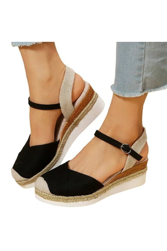 Womens Summer Espadrille Platform Sandals Ankle Strap Summer Walking Wedge Closed Toe Shoes