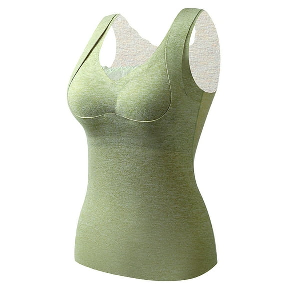 Mepaouo Womens Thermal Tank Top Fleece Lined Sleeveless Shirts Tops Camisole Warm Base Layer(Green,XL)