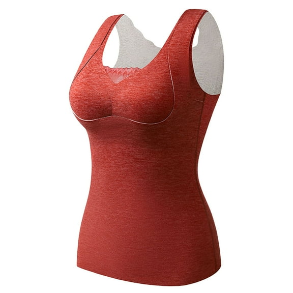 Mepaouo Womens Thermal Tank Top Fleece Lined Sleeveless Shirts Tops Camisole Warm Base Layer(Red,XL)