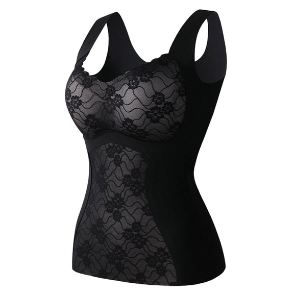 Mepaouo Womens Thermal Tank Tops Built in Bra Warm Underwear Sexy Sleeveless Camisoles Vest(Black,L)