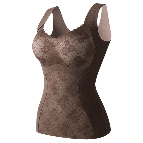Mepaouo Womens Thermal Tank Tops Built in Bra Warm Underwear Sexy Sleeveless Camisoles Vest(Coffee,XL)
