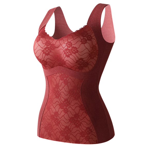 Mepaouo Womens Thermal Tank Tops Built in Bra Warm Underwear Sexy Sleeveless Camisoles Vest(Red,2XL)