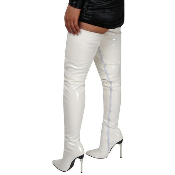 Mepaouo Womens Thigh High Boots Sexy Stilettos High Heels Bright Leather Over the Knee Boots for Women