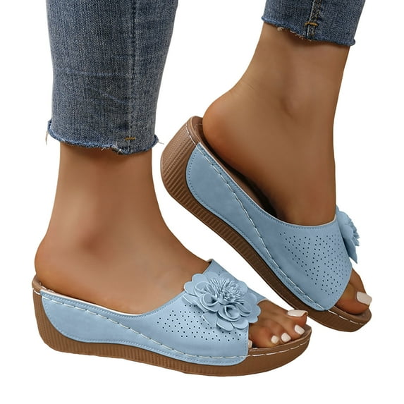 Mepaouo Womens Wedge Sandals 2025 Flower Summer Dressy Flats Open Toe Boho Casual Walking Shoes