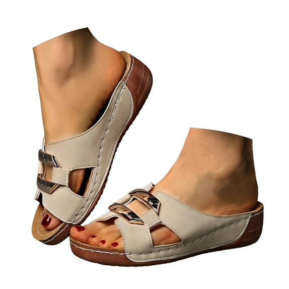 Mepaouo Womens Wedge Sandals 2025 Flower Summer Orthopedic Dressy Flat Open Toe Platform Slip on Shoes