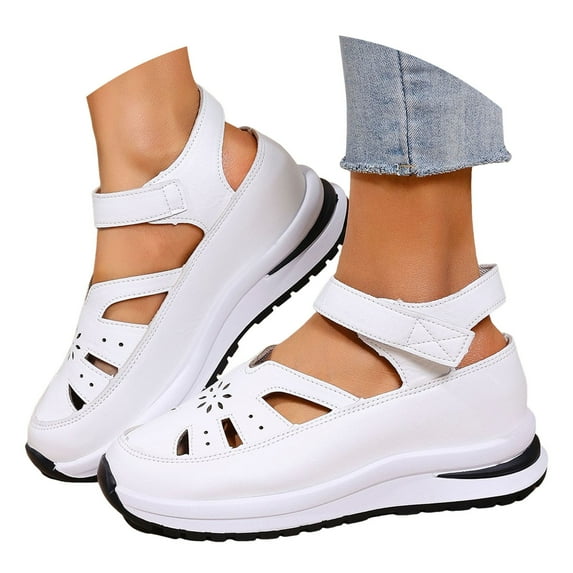 Mepaouo Womens Wedge Sandals Closed Toe Strappy Sports Running Shoes Summer Athletic Casual Sneakers