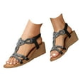 thumbnail image 1 of Mepaouo Womens Wedge Sandals Flower Low Heel Dressy Platform Shoes Elastic Ankle Strap Summer Sandal, 1 of 6