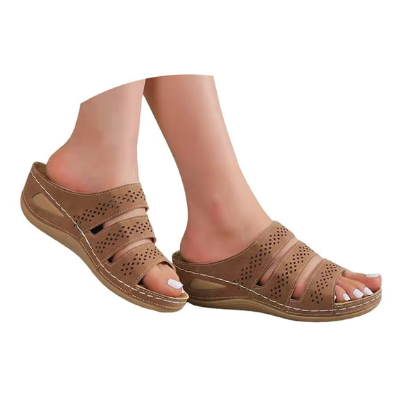 Mepaouo Womens Wedge Sandals Leather Comfortable Walking Dress Shoes Casual Slip on Summer Sldies
