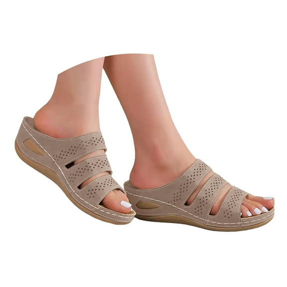 Mepaouo Womens Wedge Sandals Leather Comfortable Walking Dress Shoes Casual Slip on Summer Sldies
