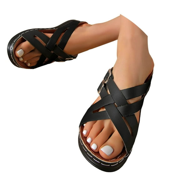 Mepaouo Womens Wedge Sandals Leather Dressy Casual Slip on Summer Shoes Comfortable Walking Sandal