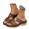 thumbnail image 1 of Mepaouo Womens Wedge Sandals Leather Dressy Walking Shoes Casual Slip on Summer Slides Flats Brown 6, 1 of 9