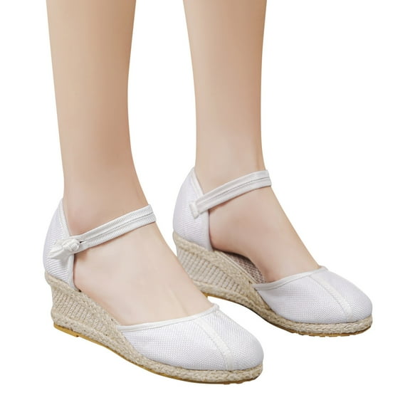 Mepaouo Womens Wedge Sandals Summer Espadrille Heel Platform Closed Toe Casual Walking Shoes White Size 7.5