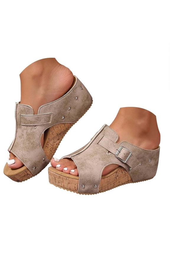 Womens Wedge Sandals Wide Width Platform Cork Heels Slides Casual Dressy Summer Beach Shoes