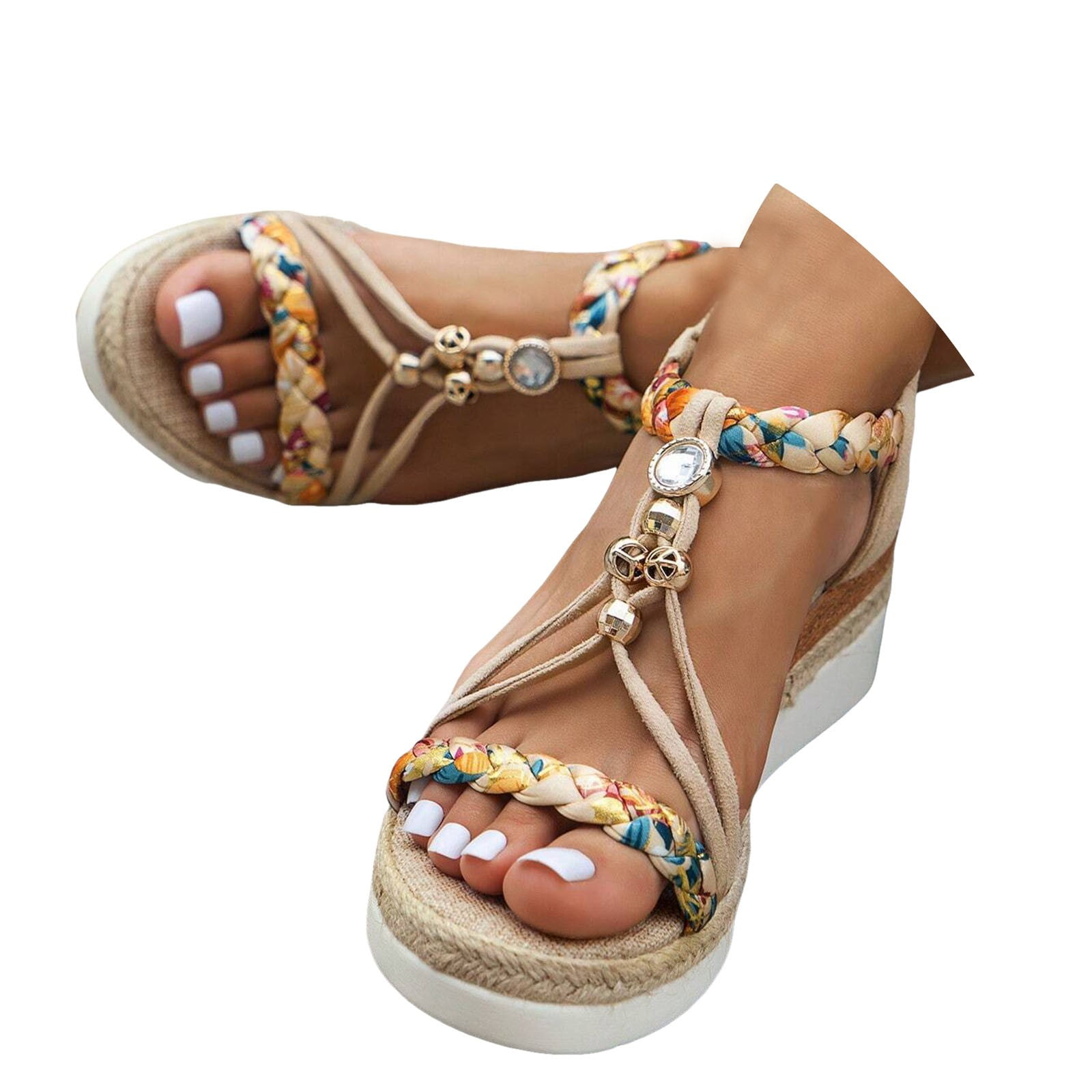 Mepaouo Womens Sandals Wedge Bohemian Platform Walking Shoes Elastic ...