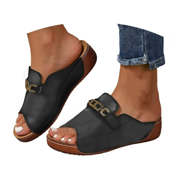 Mepaouo Womens Wedge Shoes Orthopedic Comfortable Platform Sandals Leather Summer Dressy Casual Slides
