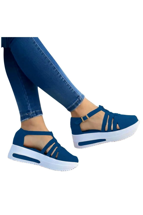 Womens Wedge Sports Sandals Soft Thick Sole Closed Toe Strappy Casual Slip on Platform Shoes