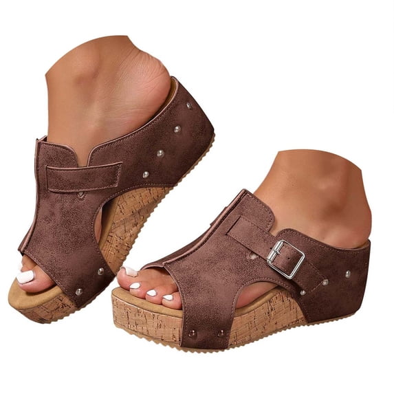 Mepaouo Womens Wedges Shoes Arch Support Cork Platform Slides Summer Beach Slip on Walking Shoes