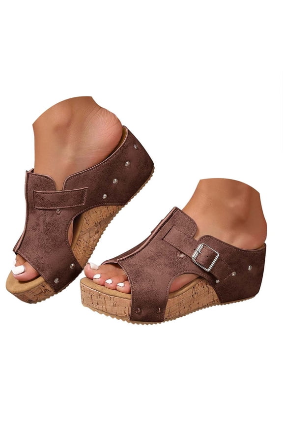 Womens Wedges Shoes Arch Support Cork Platform Slides Summer Beach Slip on Walking Shoes