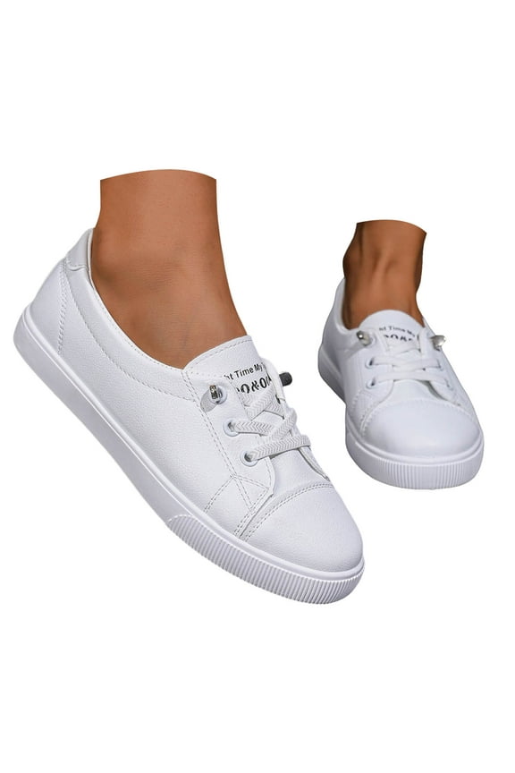 Womens White Tennis Shoes Leather Casual Walking Fashion Sneakers Non Slip Dressy Work Flats