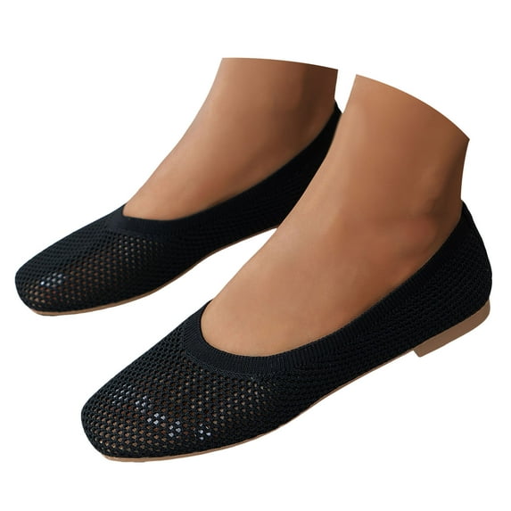 Mepaouo Womens Wide Flat Shoes Square Toe Knitted Work Flats Comfortable Dressy Office Mary Jane