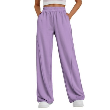 Mepaouo Womens Wide Leg Sweatpants High Waisted Baggy Lounge Pants Joggers with Pockets(Purple,L)