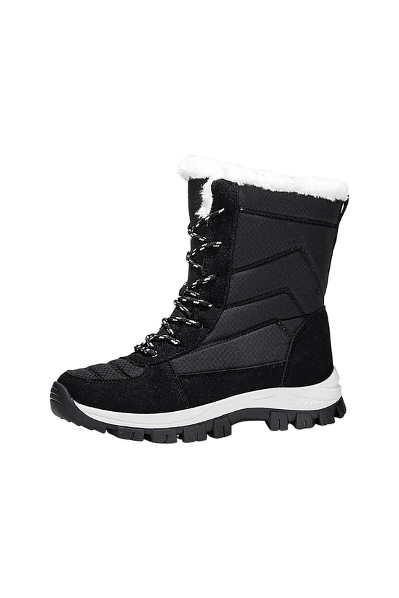 Womens Winter Boots Fleece Lined Anti-Slip Snow Boots Lace up City Walk Ankle Booties(Black,6)