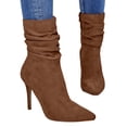 thumbnail image 1 of Mepaouo Womens Winter Slouchy High Heel Boots Stiletto Fold over Pull on Fall Winter Mid Calf Boots(Brown,11), 1 of 8