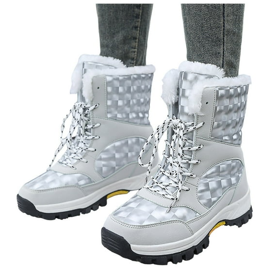 Mepaouo Womens Winter Snow Boots Waterproof Anti-Slip Fleece Lined Mid Calf Outdoor Shoes(White,8.5)