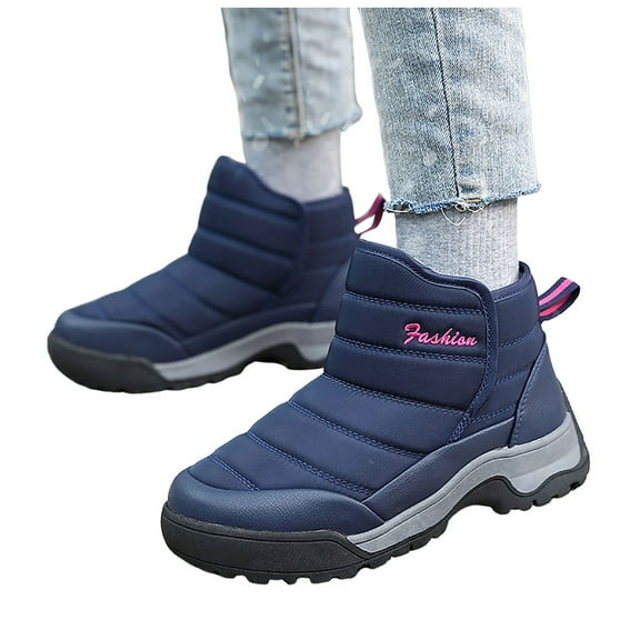 Mepaouo Womens Winter Snow Boots Waterproof Fleece Lined Winter Warm Slip on Walking Shoes(Blue,8)
