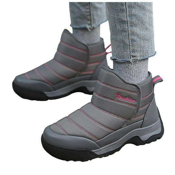 Mepaouo Womens Winter Snow Boots Waterproof Fleece Lined Winter Warm Slip on Walking Shoes(Gray,9)