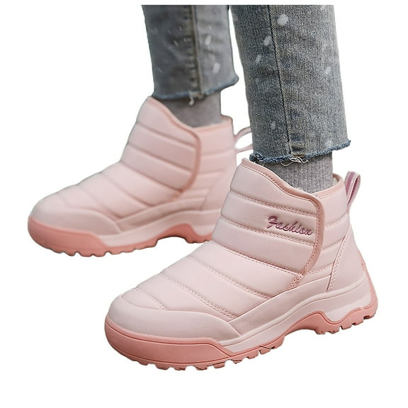 Mepaouo Womens Winter Snow Boots Waterproof Fleece Lined Winter Warm Slip on Walking Shoes(Pink,8)