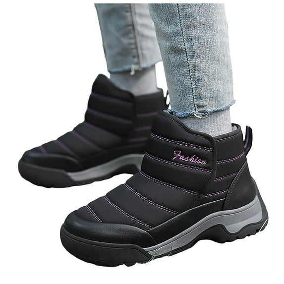 Mepaouo Womens Winter Snow Boots Waterproof Fleece Lined Winter Warm Slip on Walking Shoes(Purple,6)