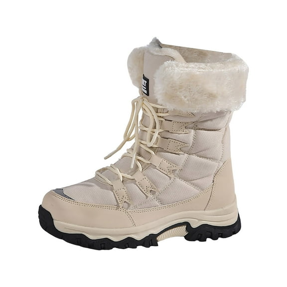 Mepaouo Womens Winter Snow Boots Waterproof Lightweight Anti Slip Fleece Lined Mid Calf Booties(Beige,7)