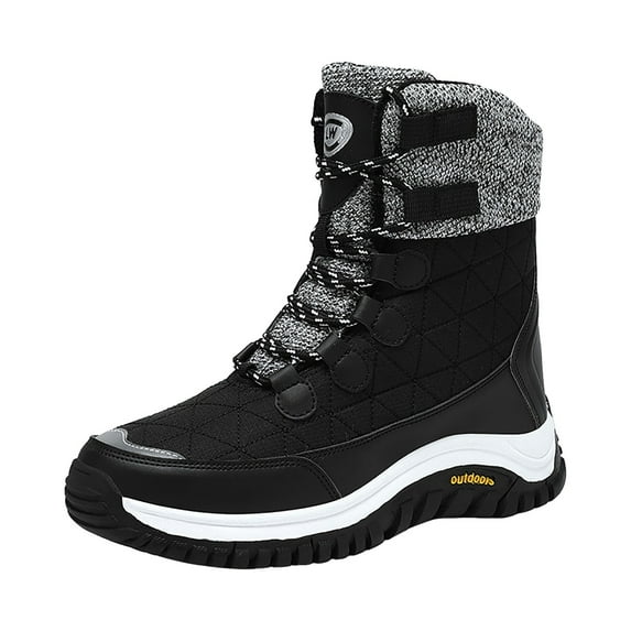 Mepaouo Women's Waterproof Snow Boots Winter Warm Lace up Winter Mid Calf Outdoor Boots(Black,8.5)