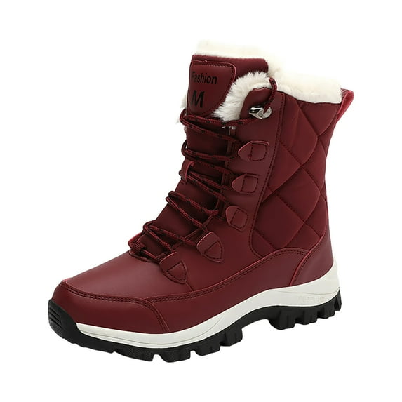 Mepaouo Womens Winter Snow Boots Waterproof Mid Calf Warm Insulated Lace up Boots(Red,5.5)