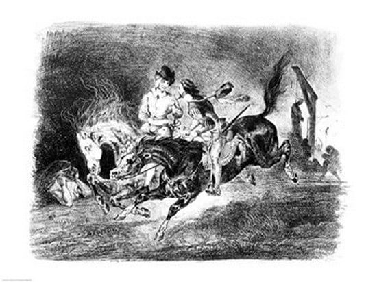 Mephistopheles and Faust riding in the Night Illustration for Faust by Goethe 1828 Canvas Art - Eugene Delacroix (24 x 18)