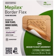 Mepilex Border Flex 4x4in Hospital Grade Dressings for Skin Tears, Minor Burns, Cuts Waterproof Adhesion for Up to 7-Day Use, 3 Count