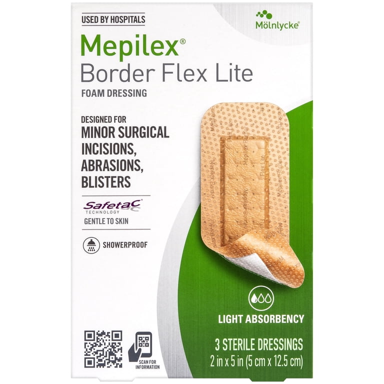 Mepilex Border Flex Lite 2 x 5in Hospital Grade Dressings for Minor  Surgical Incisions, Abrasions and Blisters for up to Several Day Use, 3  Count - Walmart.com